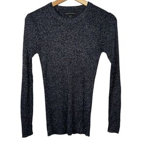 BANANA REPUBLIC Metallic Rib Knit Crewneck Fitted Sweater Top, Dark Blue, Small